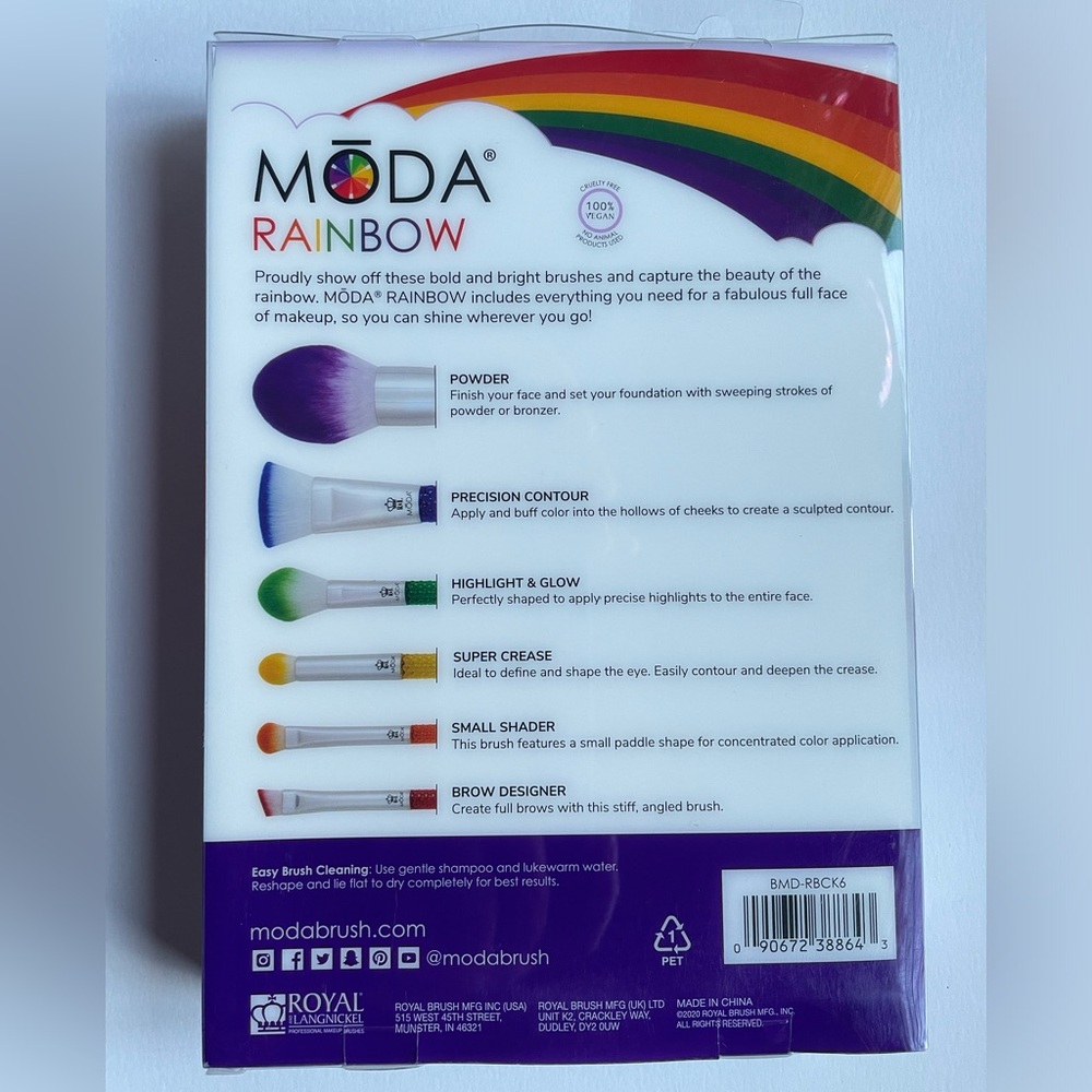 Moda Brush Rainbow Full Face 6pc Makeup Brush Kit NWT! - Picture 2 of 5